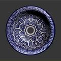 Sculpture Carving Ceramic Washbasin With Blue And White Intricate Floral Patterns