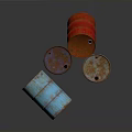 Rusty Metal Drums in Blue Red with Upright Tilted Rusted Surfaces 3d model