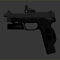 Black Tactical Pistol With Mounted Sight Underbarrel Light And Ergonomic Grip