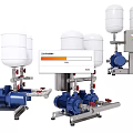 Industrial Equipment With Multiple Pumps White Water Tanks Blue Motors And Piping Systems