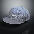 Blue Gray Geometric Pattern Woven Hat With Flat Brim And Front Label Detail 3d model