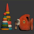Colorful Stacking Ring Toys With Conical Structure And Fish Shaped Design