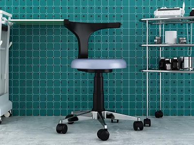 Medical Devices in Clinical Setting With Teal Tiled Wall Ergonomic Chair And Mobile Cart 3d model