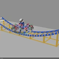 Fun Playground Equipment With Yellow Frame Blue Slide Track And Children Playing