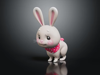 Cute White Rabbit Doll With Long Ears Pink Cheeks And Polka Dot Scarf 3d model