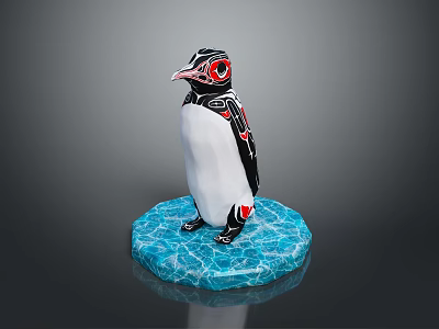 Decorative Penguin Figurine With Blue Ice Base And Black White Red Details 3d model