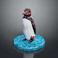 Decorative Penguin Figurine With Blue Ice Base And Black White Red Details