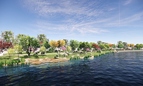 Modern park riparian landscape 3d model