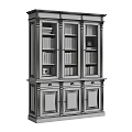 Traditional Black Bookcase With Glass Doors Filled With Books And Wooden Base