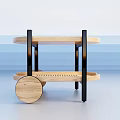 Wooden Two Tier Side Table With Black Frame And Rolling Wheels Design 3d model