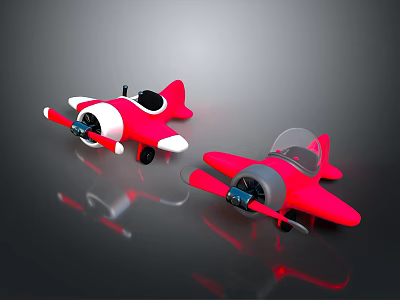 Two Red Toy Planes With White Gray Details Propellers And Clear Cockpits 3d model