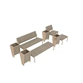 Modern Public Chair With Metal Frame Wooden Slat Seat Backrest And Side Trash Bin