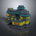 Futuristic Yellow And Black Multi Level Building Structure With Rounded Tops Platforms And Mechanical Details 3d model