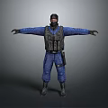 Tactical Figure In Blue Uniform With Black Vest And Mask Arms Outstretched