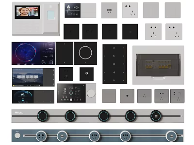 Modern Switch Panels Featuring Various Designs Black White Gray And Different Control Styles 3d model