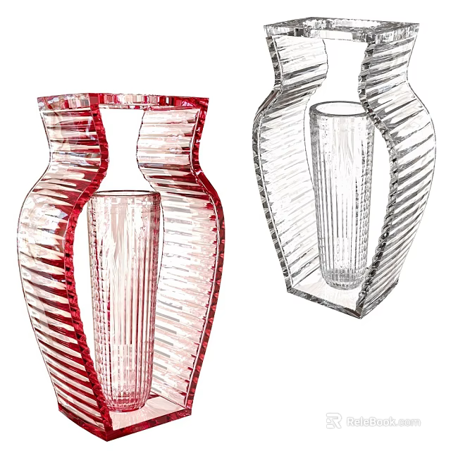 Modern Glass Vases With Striped Design Red And Transparent Colors For Home Decor 3d model 