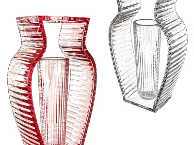Modern Glass Vases With Striped Design Red And Transparent Colors For Home Decor 3d model