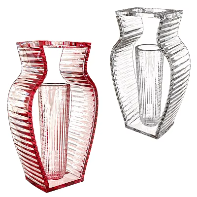 Modern Glass Vases With Striped Design Red And Transparent Colors For Home Decor 3d model