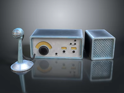 Vintage Radio Equipment With Microphone Speaker Metallic Case And Control Knobs 3d model