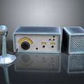 Vintage Radio Equipment With Microphone Speaker Metallic Case And Control Knobs