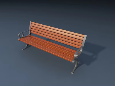 Outdoor Bench With Wooden Slats Seat Backrest And Metal Armrests Sturdy Legs 3d model