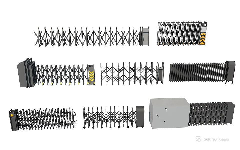 Various Retractable Security Gates With Metal Folding And Sliding Structures 3d model 