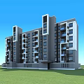 Modern Multi Story Residential Building With Balconies Surrounded By Green Trees Blue Sky And Car