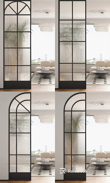 Modern Stylish Room Divider With Arch Shape And Metal Grid Design 3d model 