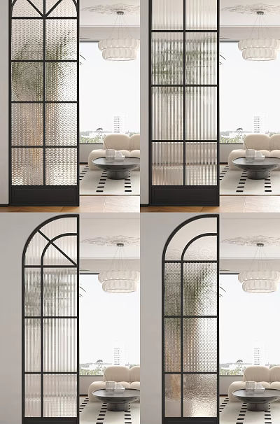 Modern Stylish Room Divider With Arch Shape And Metal Grid Design 3d model