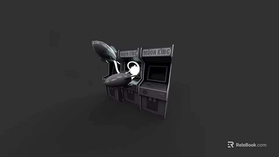 Boutique Arcade Machine Sculpture Featuring White Figure And Display Panel 3d model 