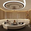 Modern Interior Lounge With Circular Seating Perforated Walls And Ceiling Light 3d model