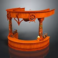 Wooden Curved Bar Counter With Steering Wheel Decorations Pillars Wine Barrels And Wine Bottles