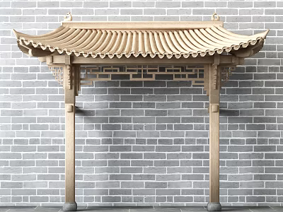 Traditional Chinese Wooden Architectural Component With Carved Patterns And Curved Eaves 3d model
