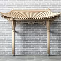 Traditional Chinese Wooden Architectural Component With Carved Patterns And Curved Eaves