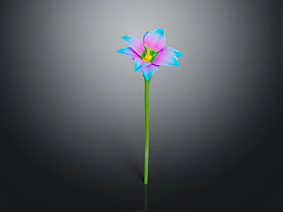 Decorative Ornament Combination For Home Decor With Purple Blue Gradient Flower And Green Stem 3d model