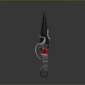 Ornate Dagger With Black Blade Silver Hilt Red Gemstone And Chain Decoration