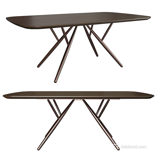 Modern Sleek Dining Table With Crossed Metal Legs And Smooth Wooden Tabletop 3d model 