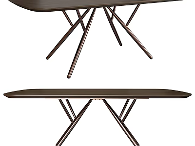 Modern Sleek Dining Table With Crossed Metal Legs And Smooth Wooden Tabletop 3d model
