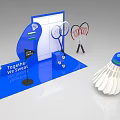 Badminton Court Display Setup With Rackets Shuttlecock And Motivational Signage
