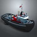 Detailed Tugboat Model With Red Hull Blue Cabin And Canadian Flag On Deck