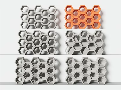 Hexagonal Building Components As Wall Panels With Modular Gray And Orange Design 3d model