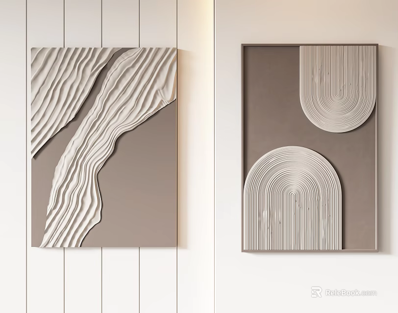 Modern Textured Wall Decor with Wavy Curved Patterns in Beige Brown Tones 3d model