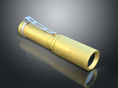 Golden Metal Flashlight Handheld Portable Hardware Tool With Clip And Grip 3d model