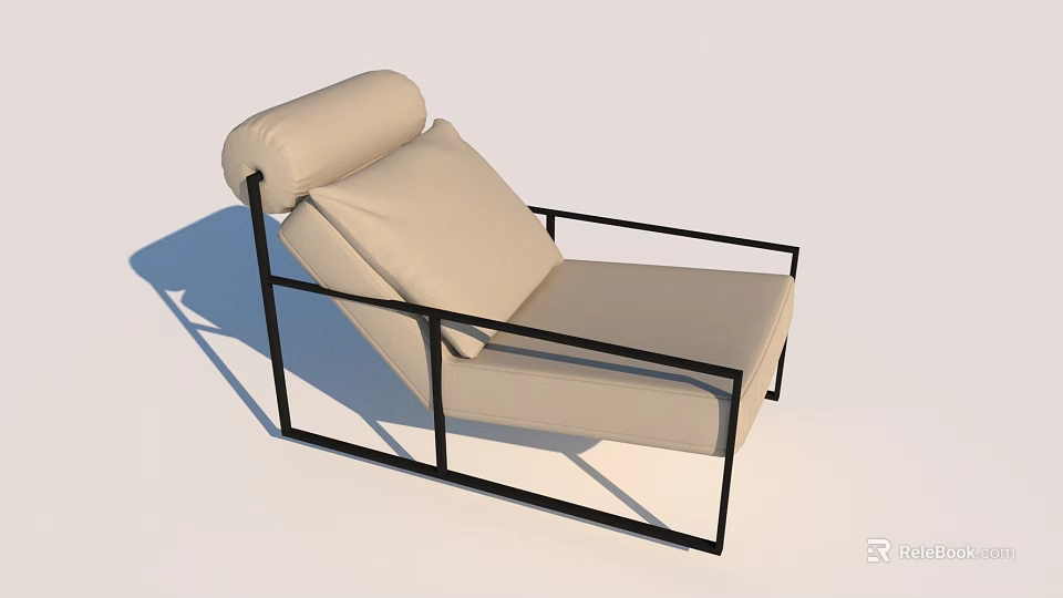 Modern Minimalist Lounge Chair With Black Metal Frame And Beige Upholstered Seat 3d model 