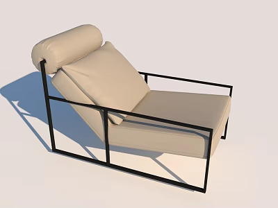 Modern Minimalist Lounge Chair With Black Metal Frame And Beige Upholstered Seat 3d model