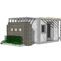 Modern Small Outdoor Building With Brick Wall White Exterior And Green Plants Near Palm Trees