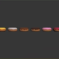 Colorful Assorted Donuts With Different Frostings And Glazes Displayed On Dark Background
