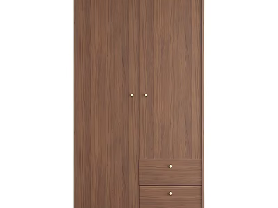 Modern Wooden Storage Cabinet With Double Doors Two Drawers And Gold Knobs 3d model