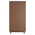 Modern Wooden Storage Cabinet With Double Doors Two Drawers And Gold Knobs