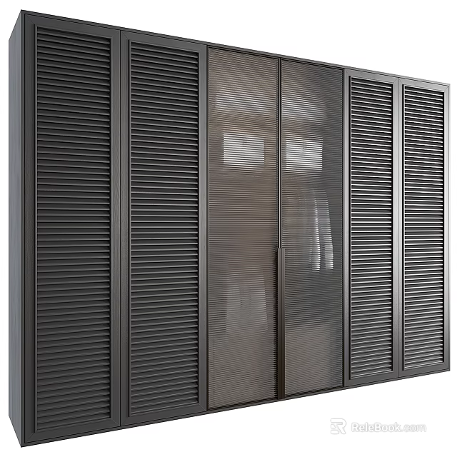 Modern Wardrobe Interior With Louvered Panels And Glass Sliding Doors Design 3d model 